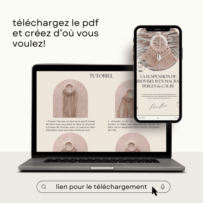 Tutoriel pdf suspension de rétroviseur en macramé perles et cauri ( à télécharger)